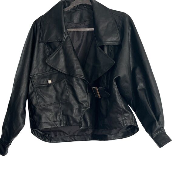 D&M Slouchy Moto Jacket Women Size Small OVERSIZED fits up to a 1X Vegan Leather - Picture 2 of 15